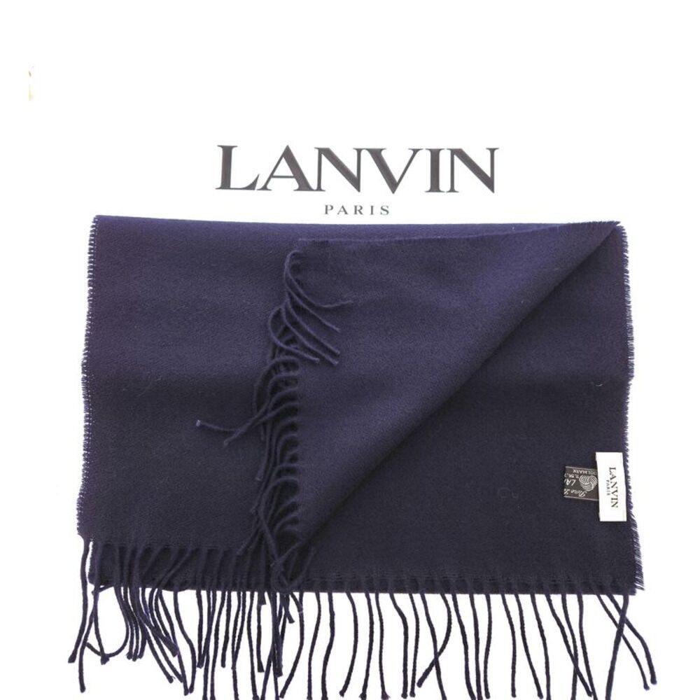 Lanvin Soft Luxurious 100% Wool Navy Fringe Scarf - Picture 3 of 4
